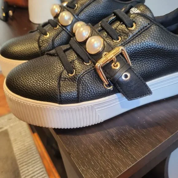 Black Sneakers with Pearl Accents